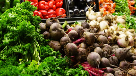 close-up of fresh vegetables in organic section