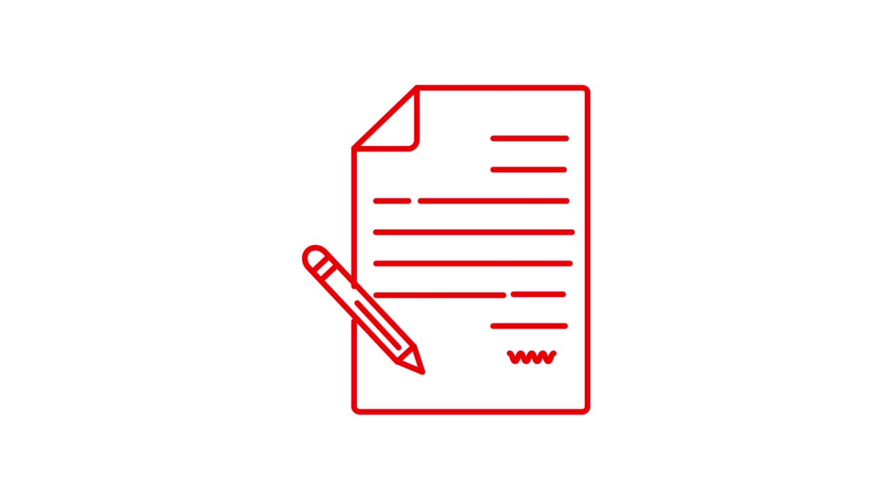 Animazione con contorno rosso di un documento firmato con una penna.