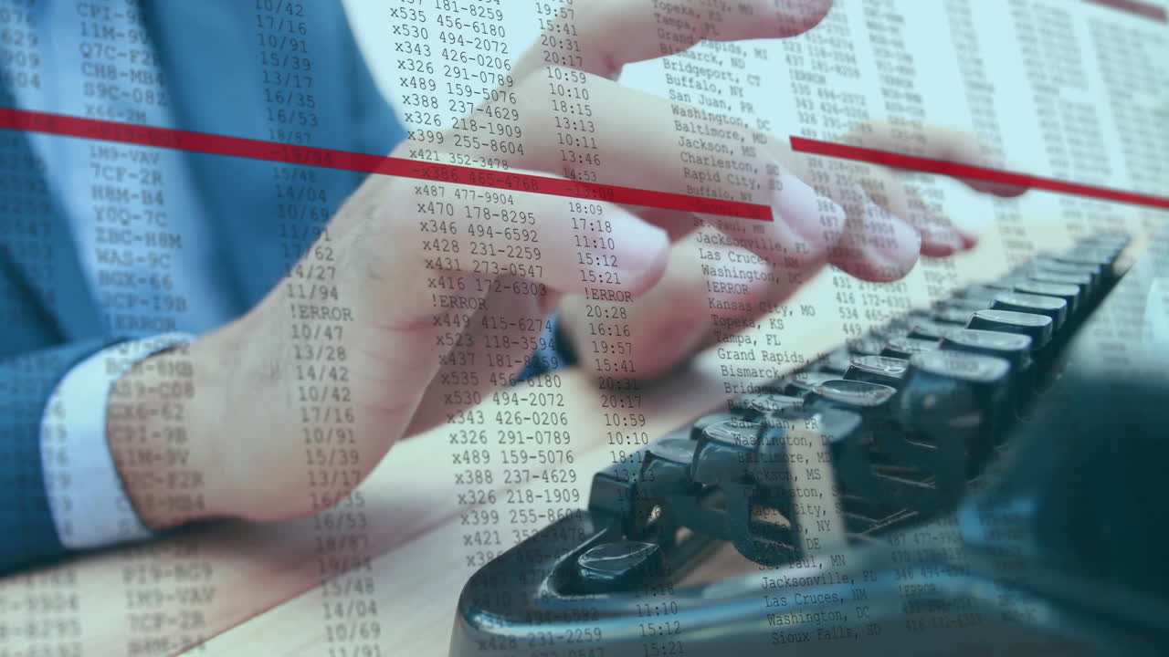 escribir en el teclado, las manos procesando datos financieros con superposición de animación