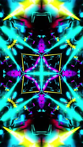 flying in a tunnel with flashing multicolored fluorescent lights. kaleidoscope vertical looped video