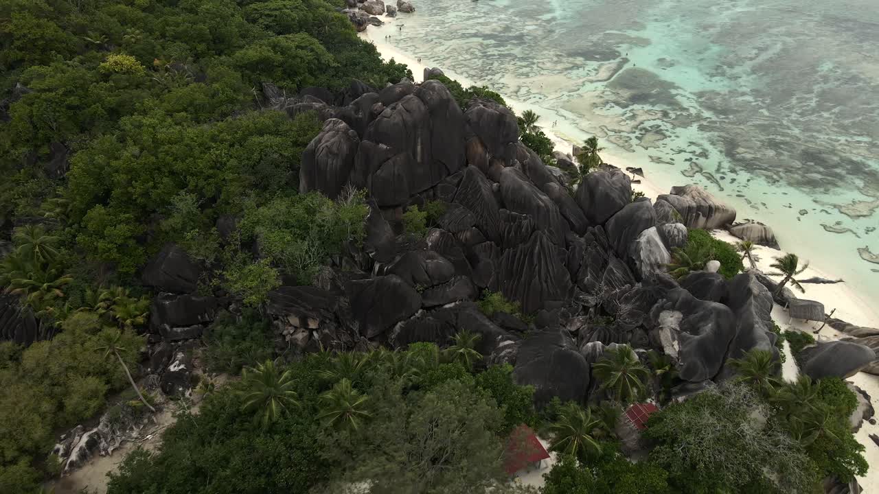 Anse Source d'Argent beach in Seychelles filmed with a drone from above