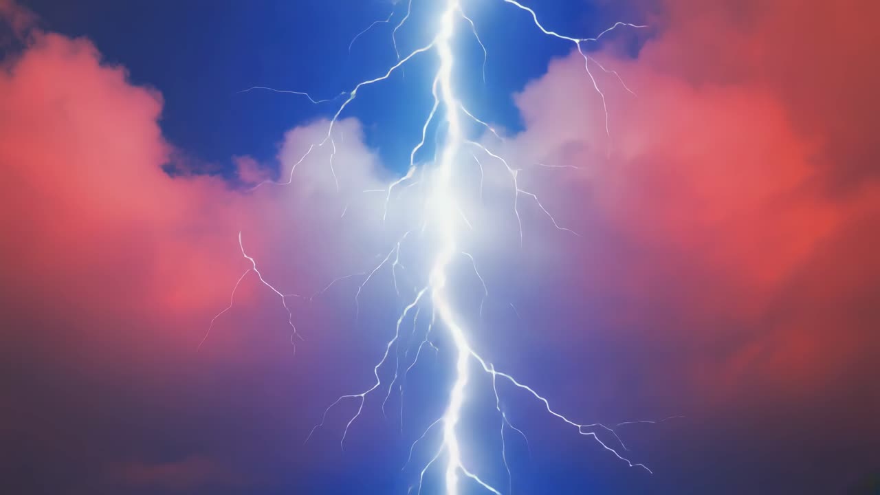 Lightning striking in a colorful sky