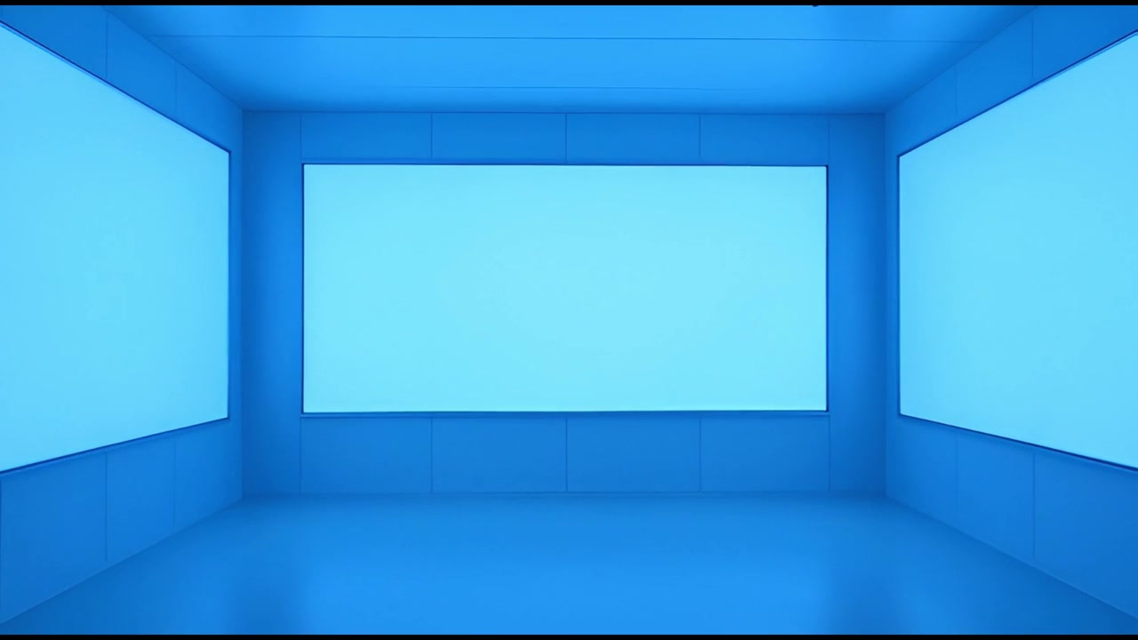 Minimalist Blue Room with Three Glowing Blank Screens