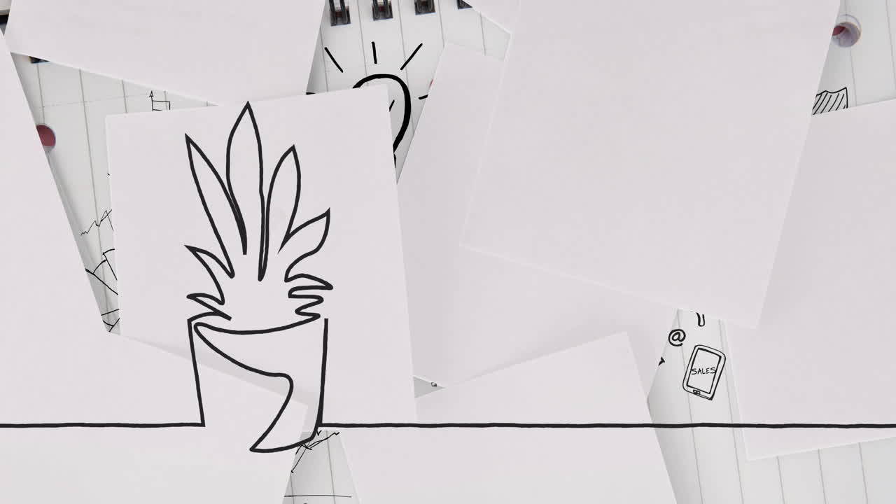 ⁇ 색 페이퍼 위에  ⁇ 색 라인 페이퍼에 대한 식물  ⁇ 비 스케치의 디지털 애니메이션