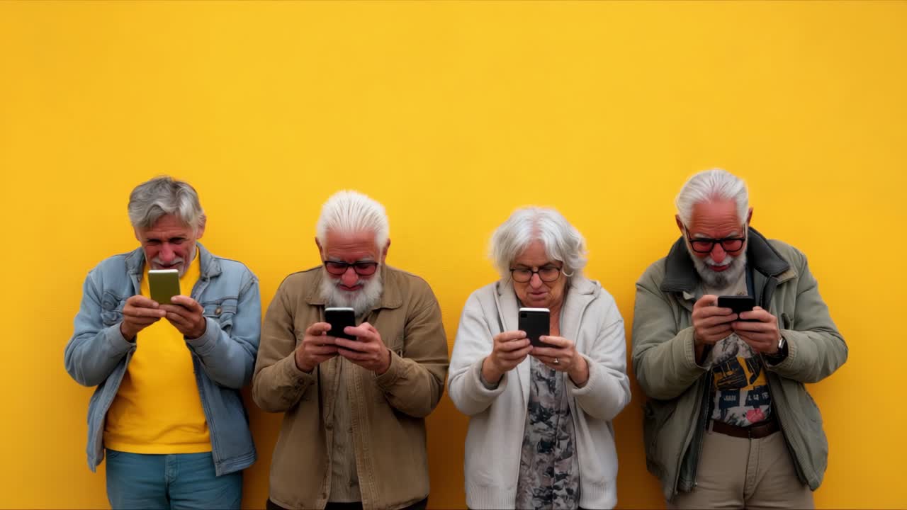 Adulti senior che usano smartphone insieme