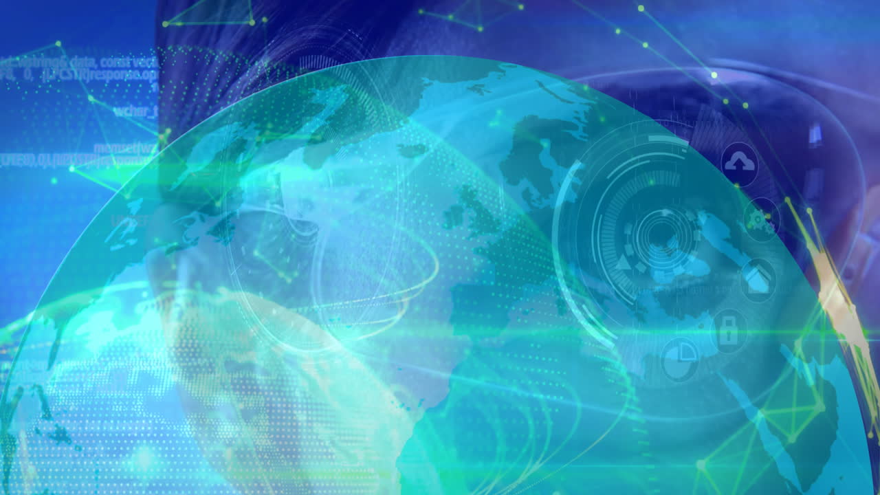 연결 네트워크의 애니메이션과 vr 헤드 ⁇ 을 착용한 여성의 세계