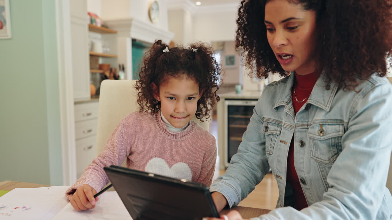 Mother and Daughter Learning Together at Home