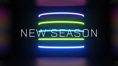 animation of new season text and neon lines on black background