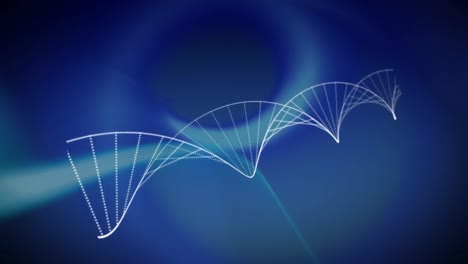 Animation-Von-DNA-Strang-Und-Lichtern-Auf-Blauem-Hintergrund