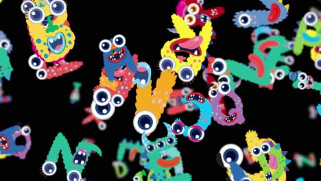 colorful, animated letters with eyes and limbs move energetically against a dark background, creating a playful and dynamic visual experience