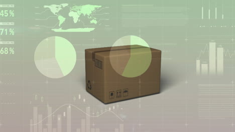 animación del procesamiento de datos financieros en una caja de cartón