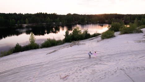 Aerial-view-of-big-river-near-the-dunes-and-forest