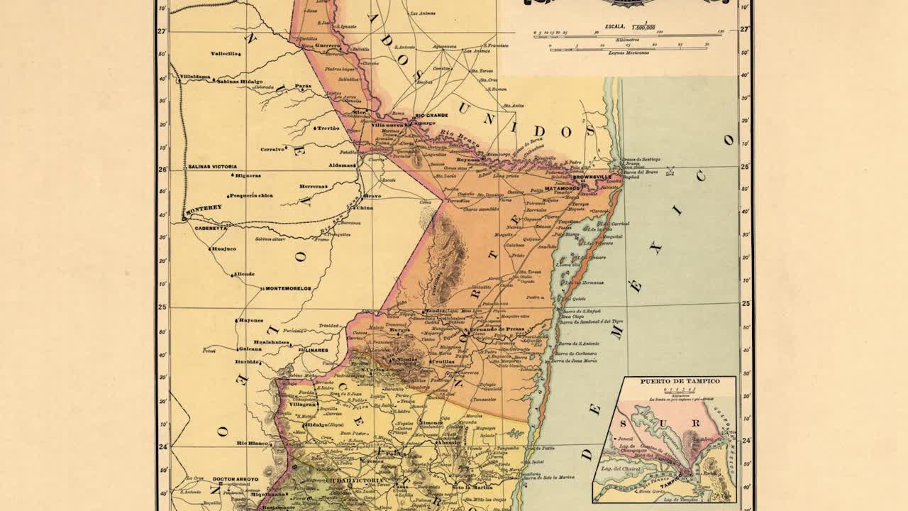 antiguo mapa del siglo xix del estado de tamaulipas en méxico