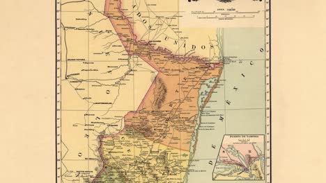 old nineteenth century map of the state of tamaulipas in mexico