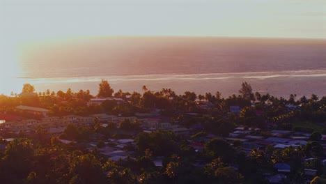 vallee de tautira bay river north shore taiarapu taravao tahiti island french polynesia aerial drone windy warm golden sunrise vaitia village town city south pacific ocean teahupo papeete pan right