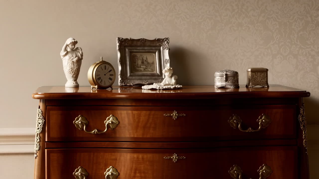 Elegant Wooden Chest of Drawers with Decorative Ornaments