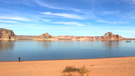 panoramic footage of lake powell with camera panning slowly from left to right