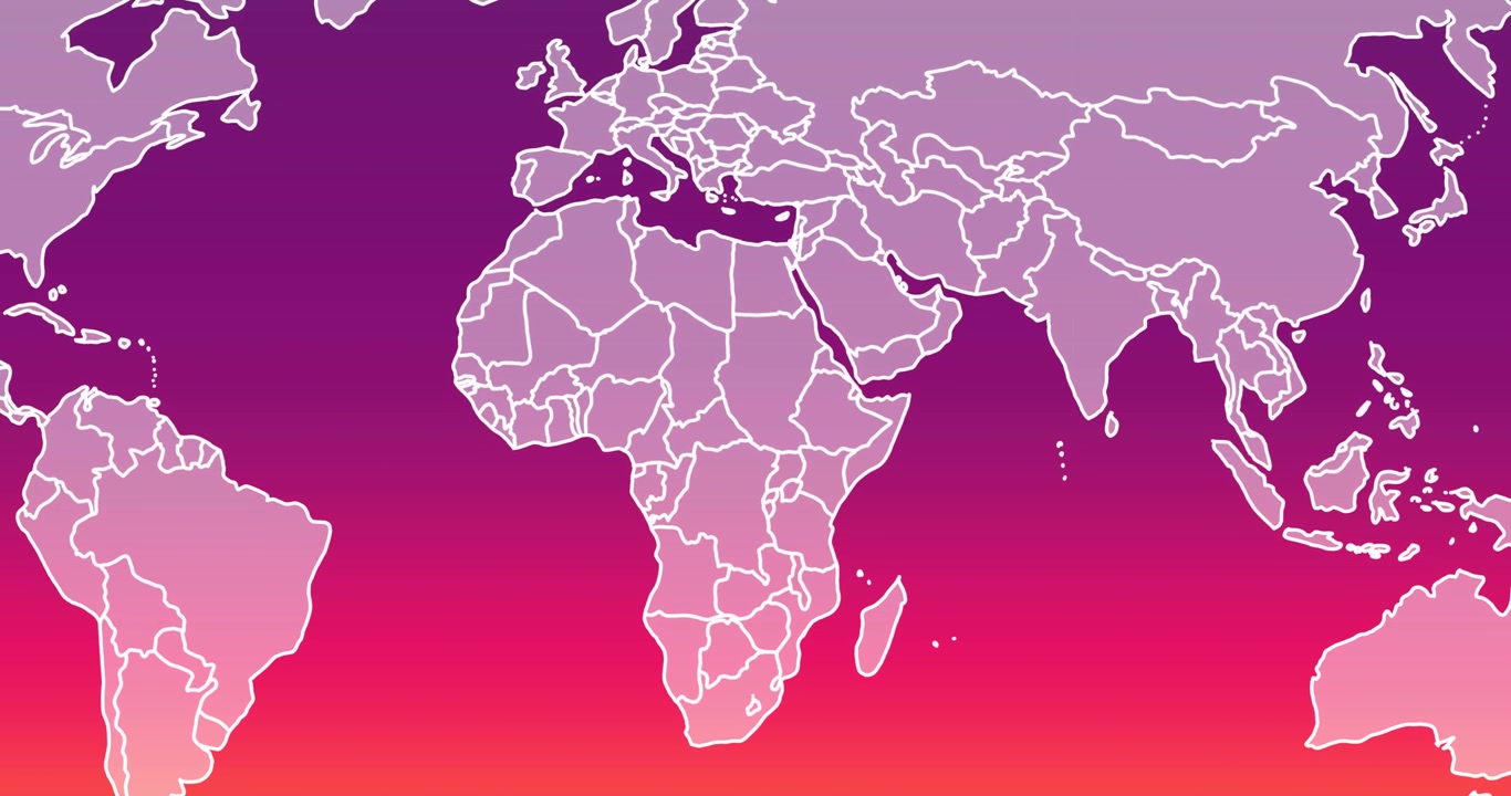 Animazione della mappa del mondo su sfondo viola