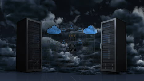 animazione di server informatici su un cielo nuvoloso