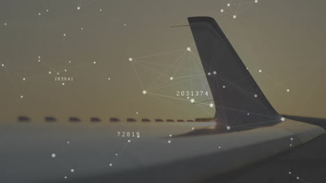 animación del procesamiento de datos y formas sobre el avión en el aeropuerto