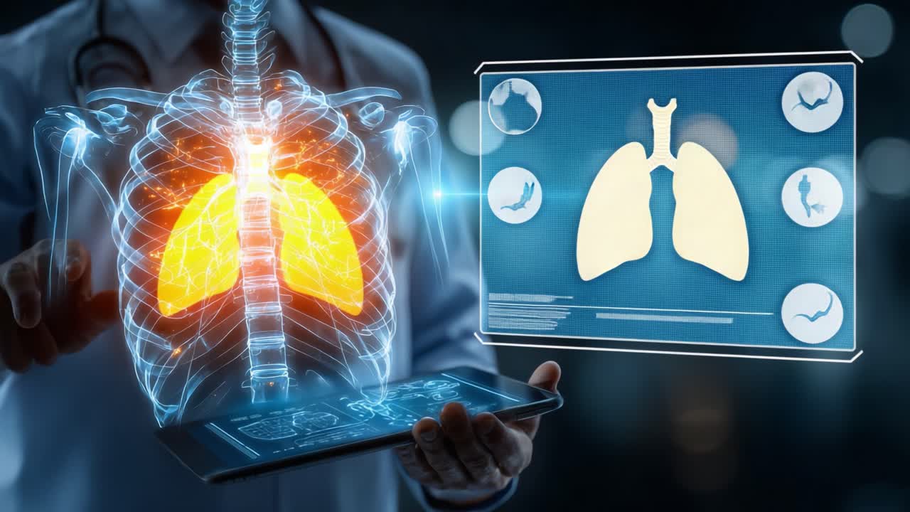 A Medical Professional Analyzing Advanced 3D Imaging Technology of Human Lungs, Showcasing Health Insight and Diagnostic Tools in a Modern Healthcare Environment