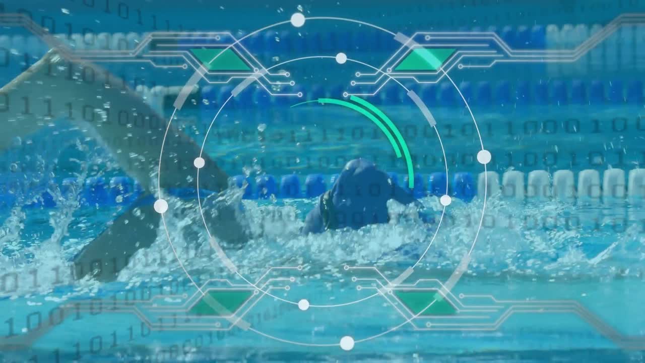 수영장에서 수영하는 여성 선수에 대한 범위와 바이너리 코딩