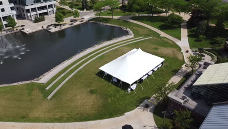 aerial footage for wedding reception event tent stock video