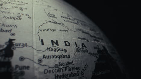 close-up of an india map on a globe