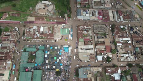 birdseye aerial view of loitokitok city downtown on market day, kenya