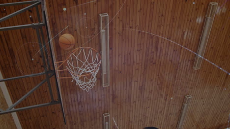 animation of networks of connections over group of diverse basketball players at gym