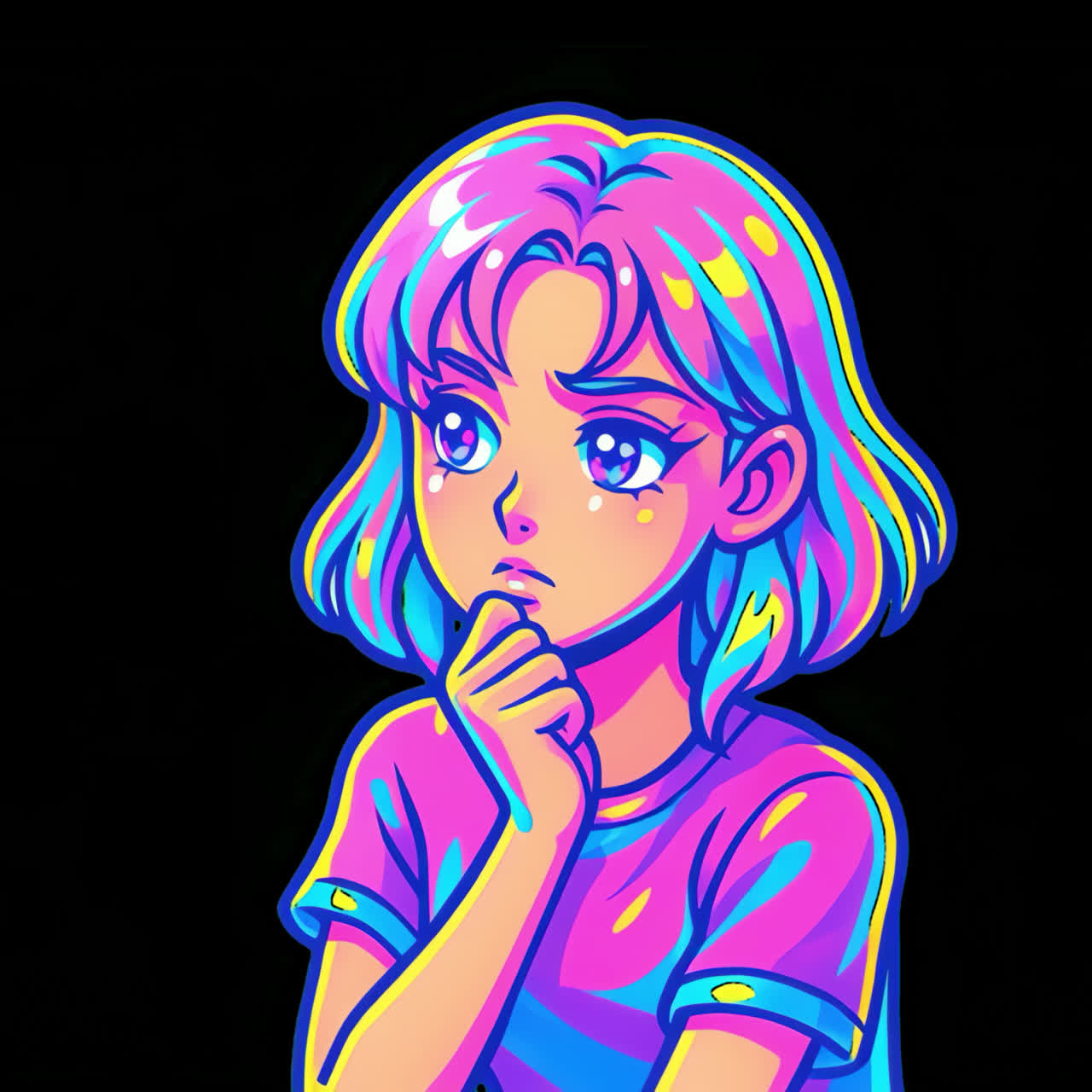 Colorful pop anime illustration animation isolated asset, transparent 4K video, alpha channel