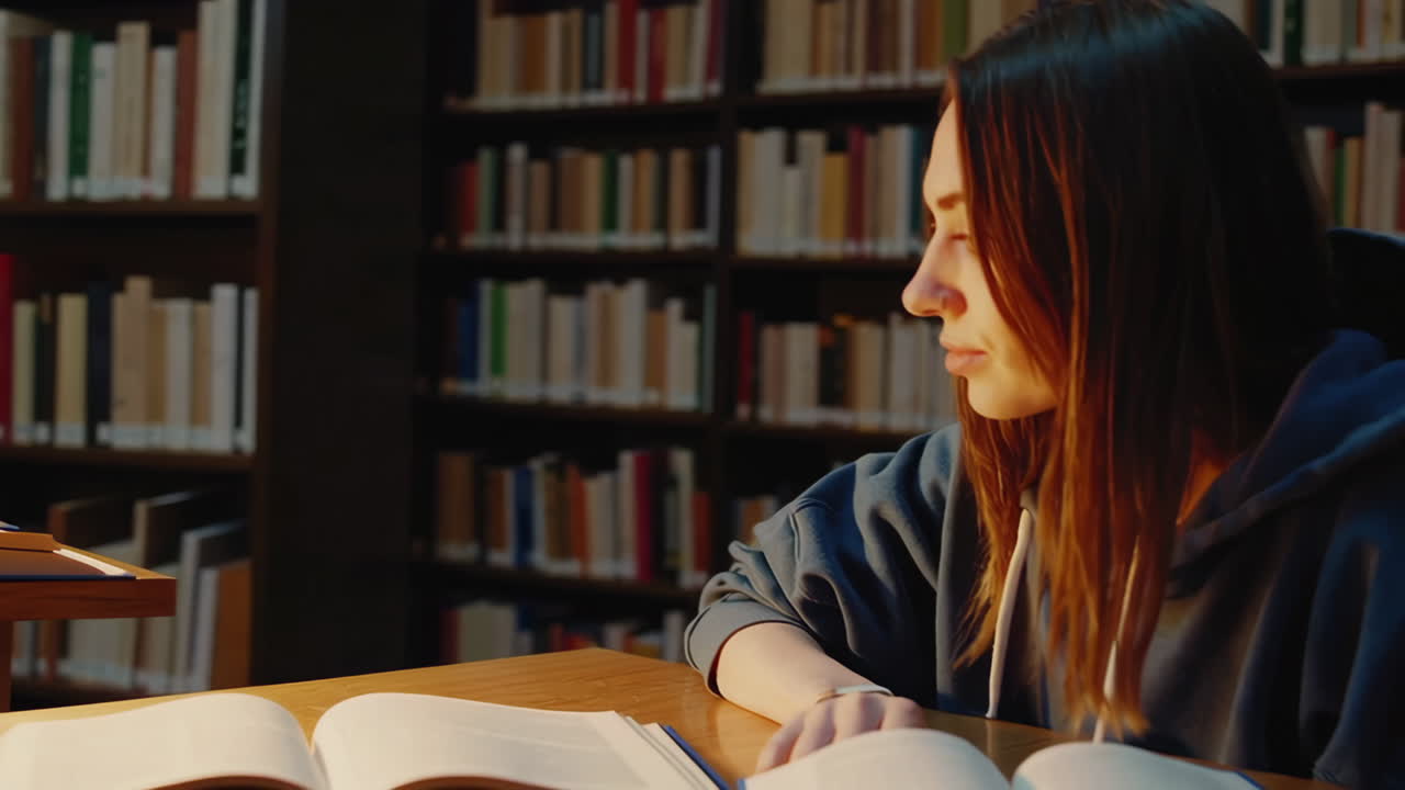 estudiante estudiando en una biblioteca