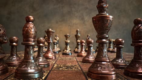 Flight-of-the-camera-between-vintage-chess.-super-macro-close-up