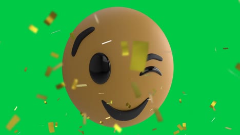 Konfetti-Fällt-über-Augenzwinkerndes-Gesichts-Emoji-Vor-Kopierraum-Auf-Grünem-Hintergrund
