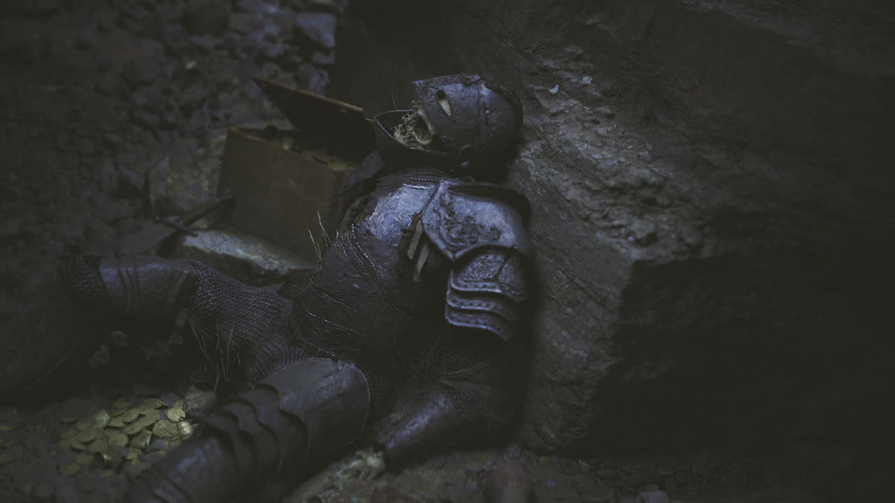 Defeated guard rests emotional scene of duty concluded with treasure untouched