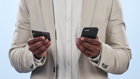businessman, hands and phone with credit card