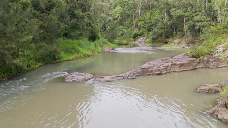 serene aerial view of forested waterway