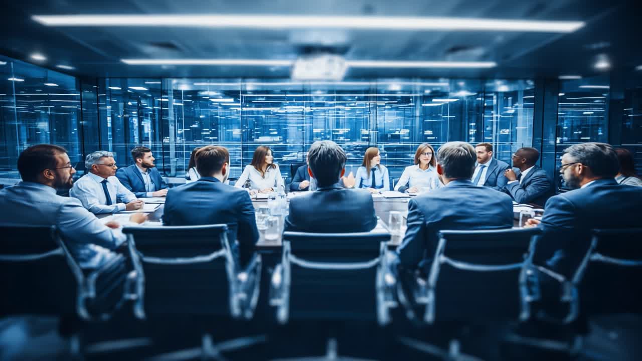 Collaborative Meeting in a Modern Conference Room with Diverse Professionals Engaged in Discussion and Decision-Making Process