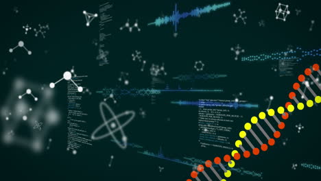 dna strand and molecular structures with scientific data processing animation
