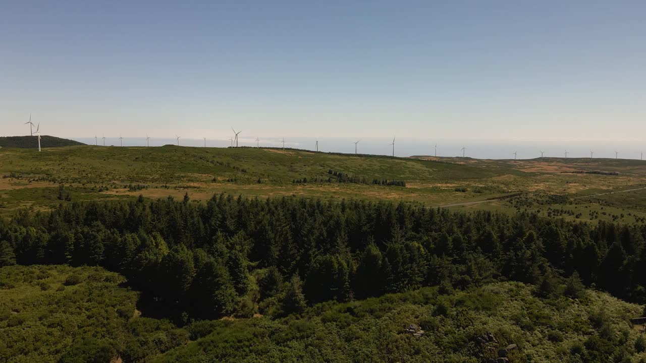 vista aérea de un parque eólico en la cima de las montañas de la isla de madeira-4