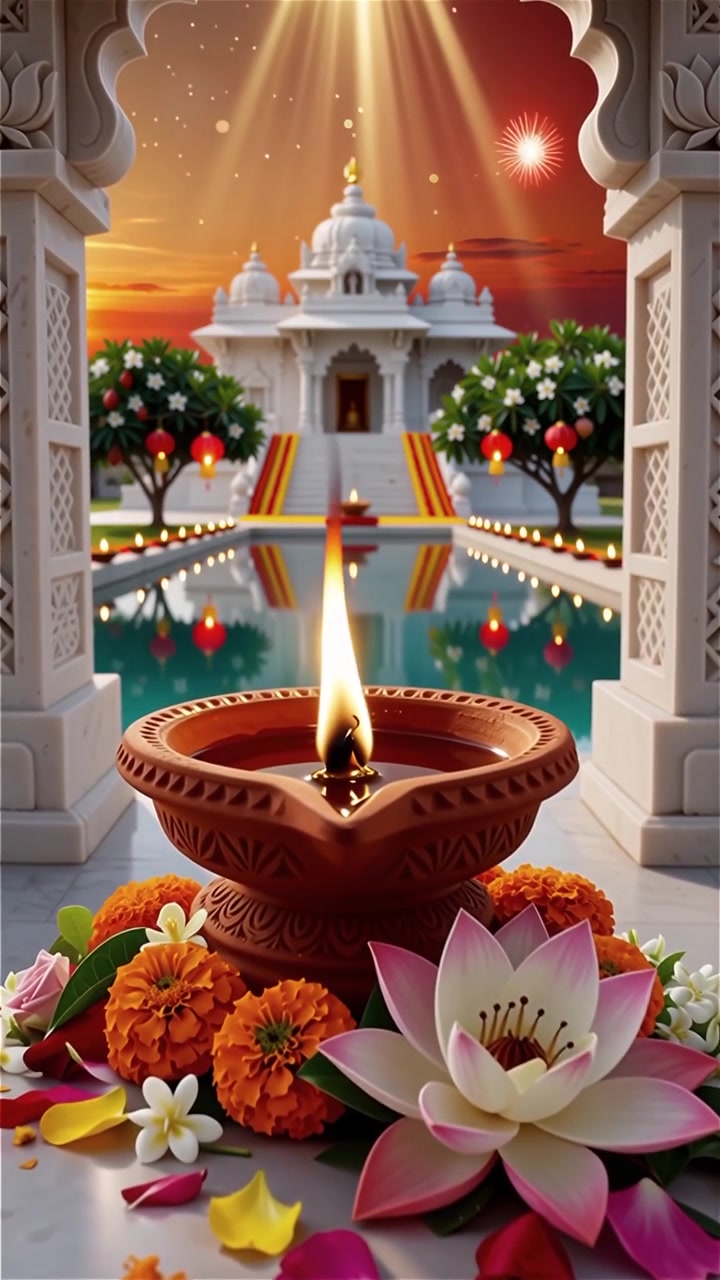 Sfondo del Festival Diwali con lanterne e decorazioni tradizionali Diyas.