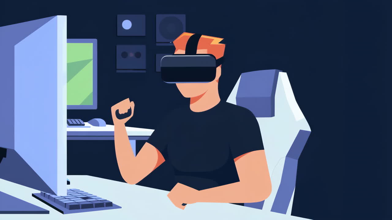 Man using VR headset in a gaming setup | Premium Stock Video Footage