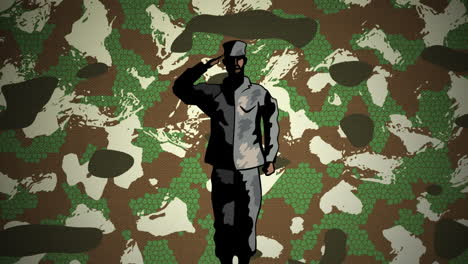 figure of soldier saluting against camouflage background