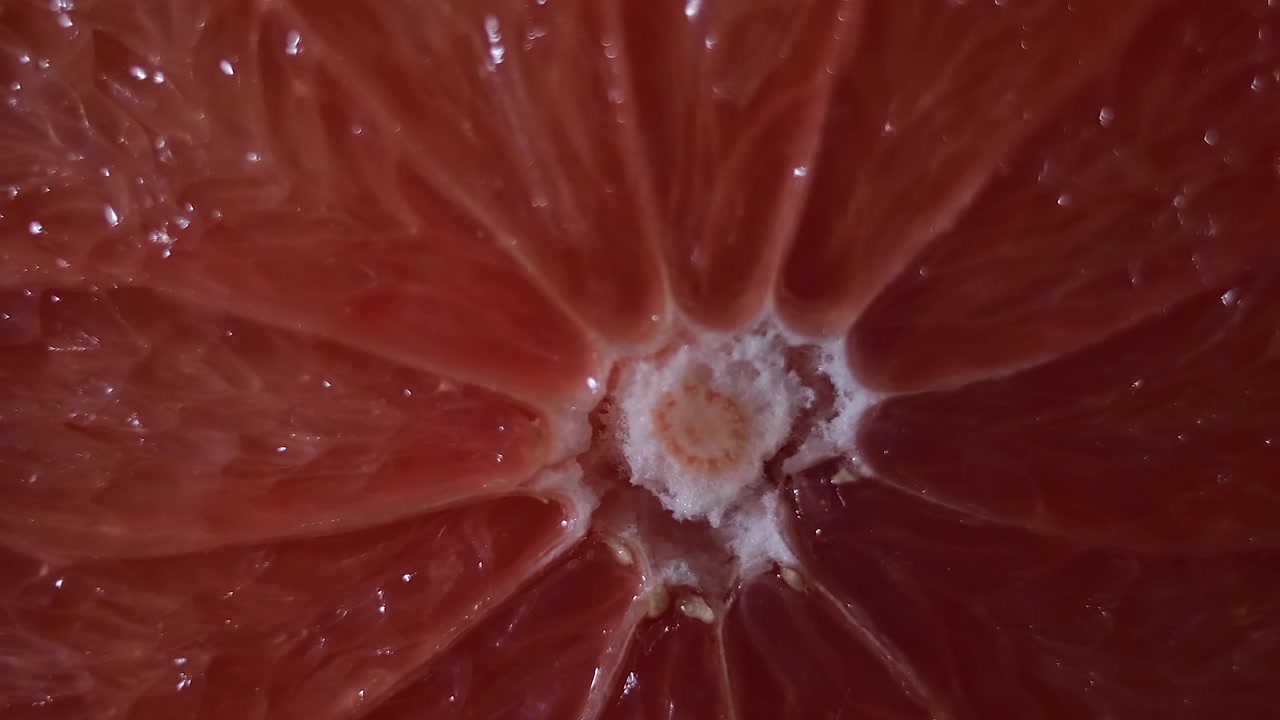Ripresa macro con slider a 50p che si muove sulla superficie di un pompelmo biologico