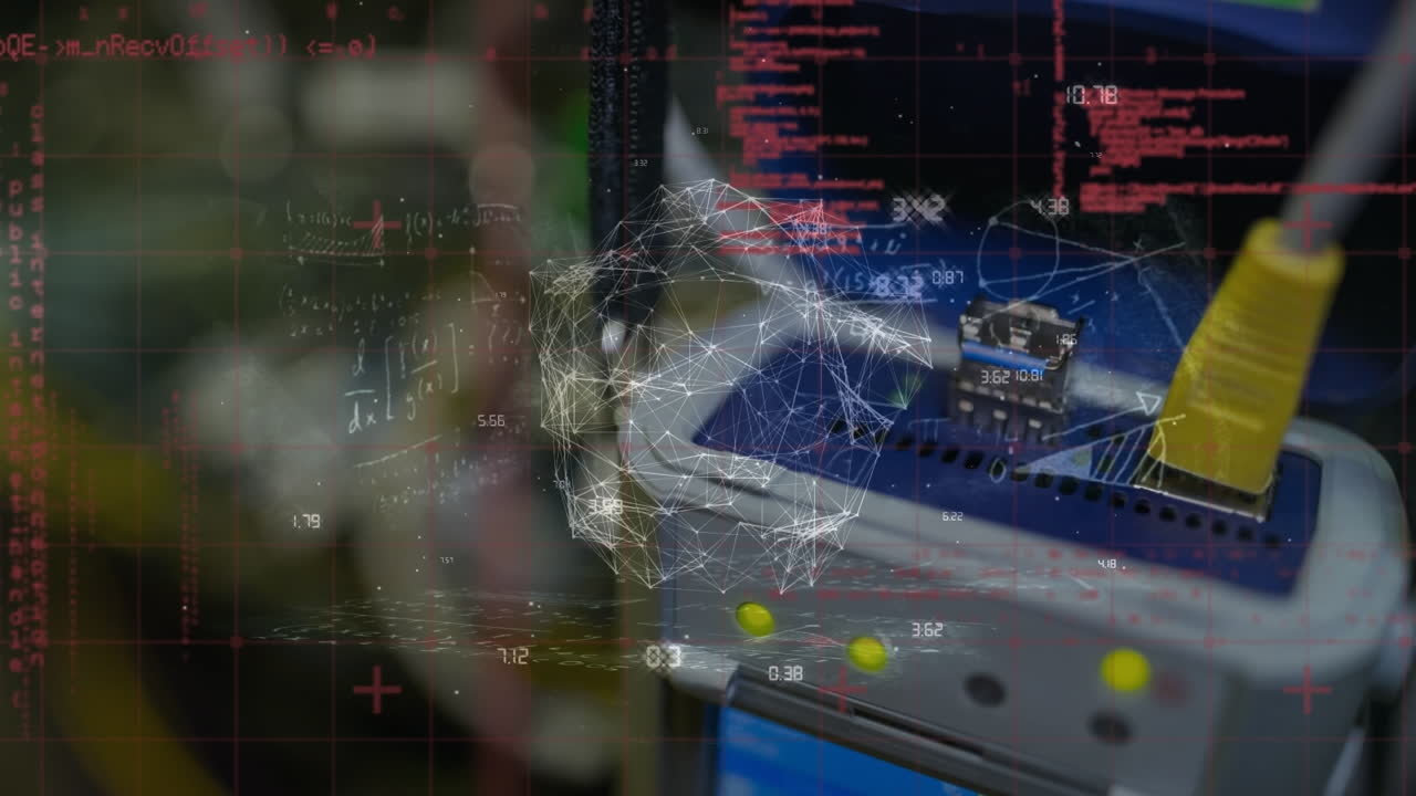 animación del procesamiento de datos a través de conexiones y cables informáticos