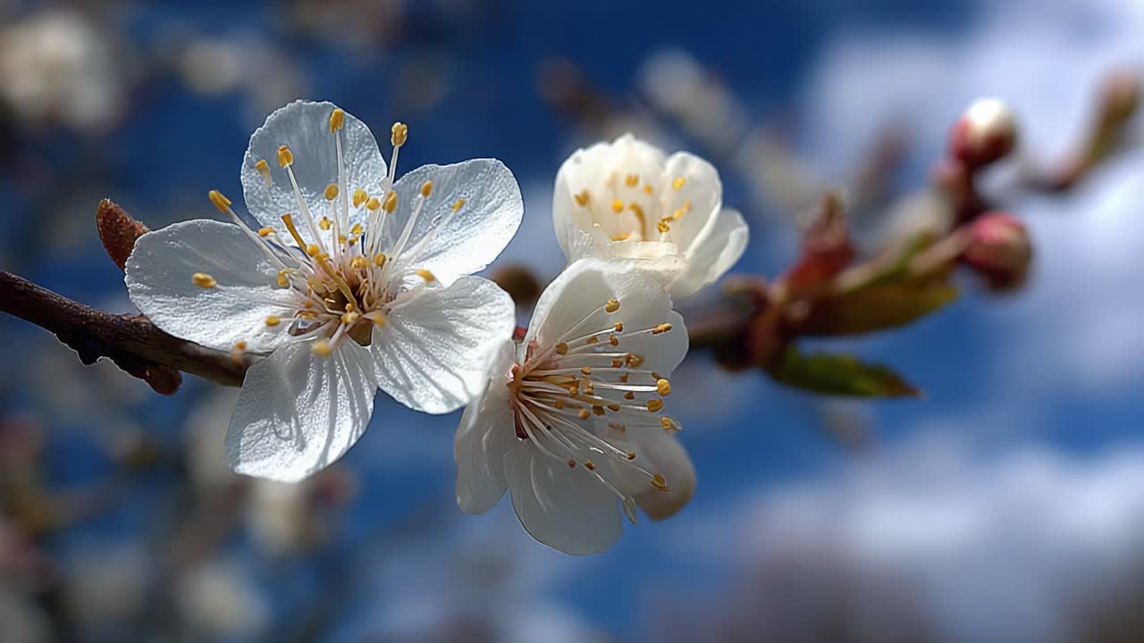A Captivating Close-Up of Delicate White Blossoms Against a Beautiful Blue Sky, Capturing the Timeless Beauty of Nature's Spring Awakening
