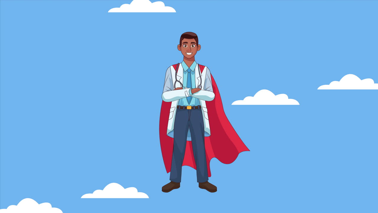 영웅적인 슈퍼 아프로 닥터 캐릭터 애니메이션