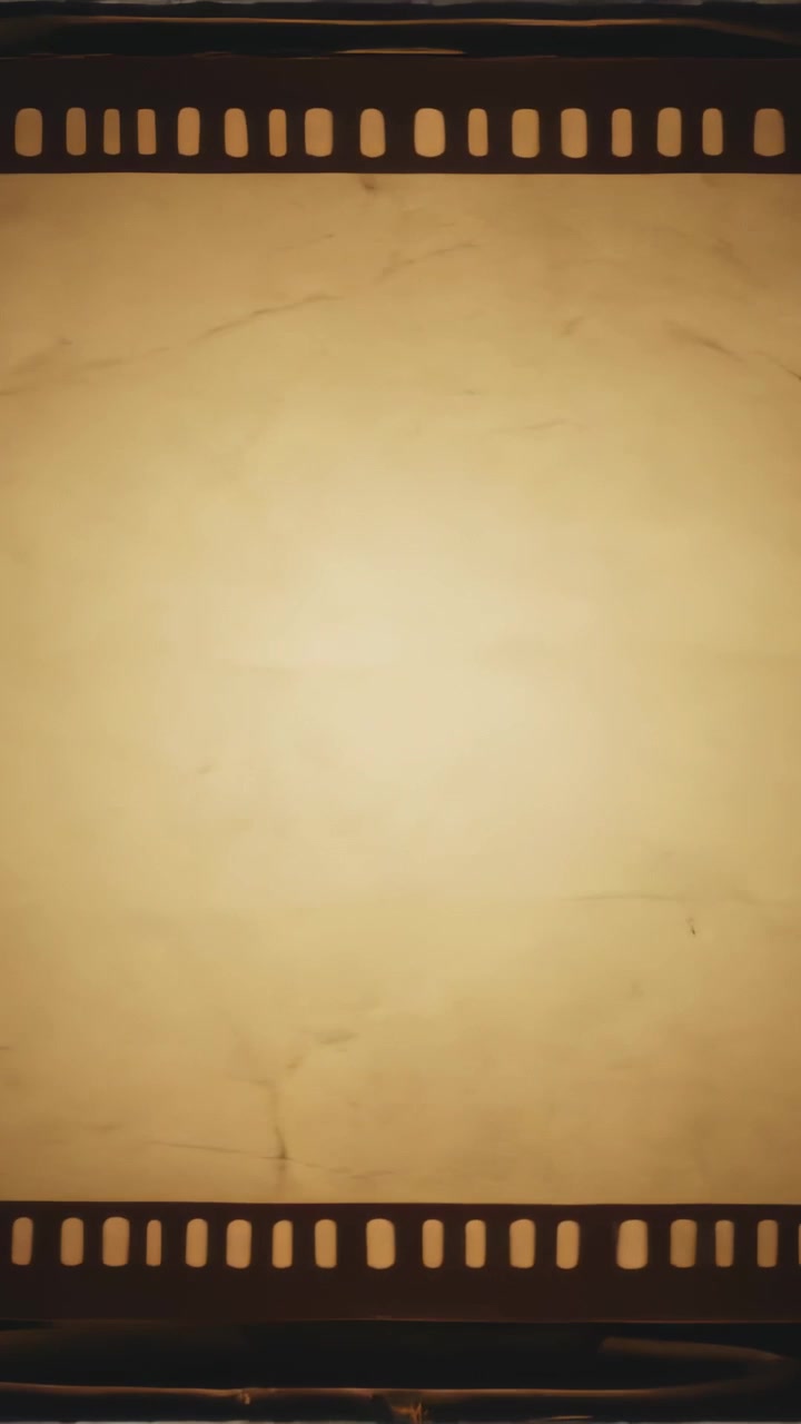 Vertical video: Starting playback, filmstrip showing aged beige paper centered with sprocket holes