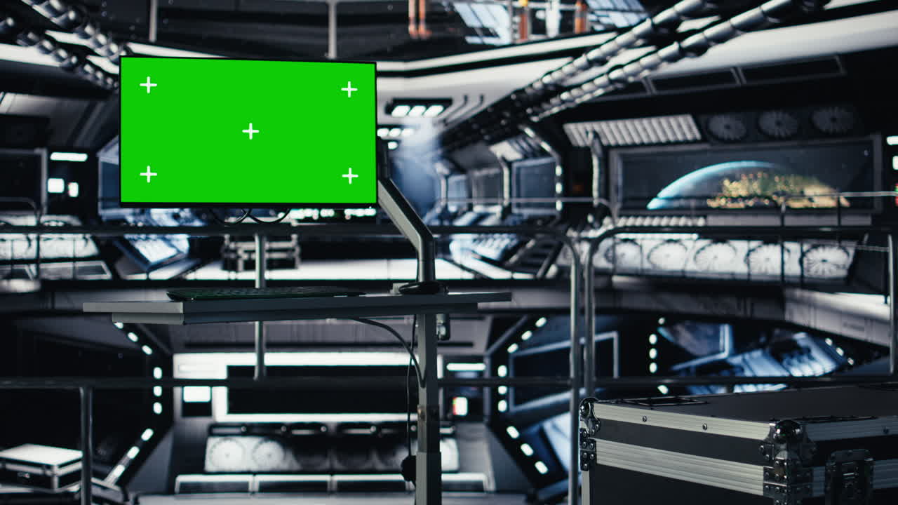 Chroma key monitor assisting orbit station astronauts to do maintenance