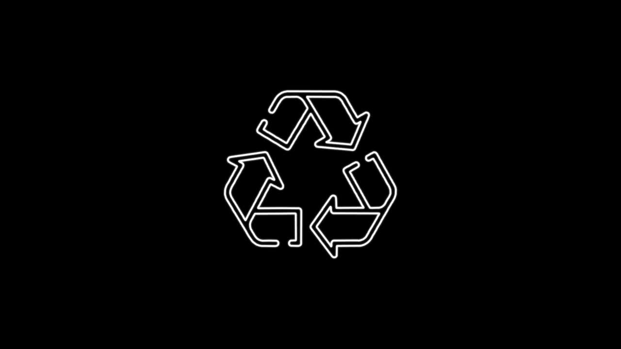 круговая значка стрелки переработка значка символа абстрактная бесшовная анимация неонных линий 4k. красивая анимация неоновых линий 4k видео крупный план.